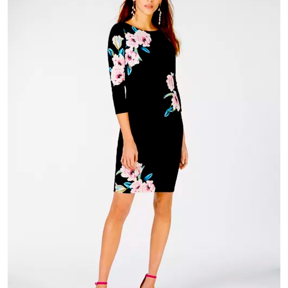 INC Long-Sleeve Floral Sheath Dress, S, Like New